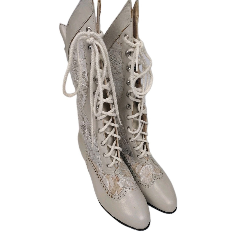 Funtasma DAME 115 Ivory Lace Victorian Boots SZ 3 M Y2K Wedding Bridal Steampunk
